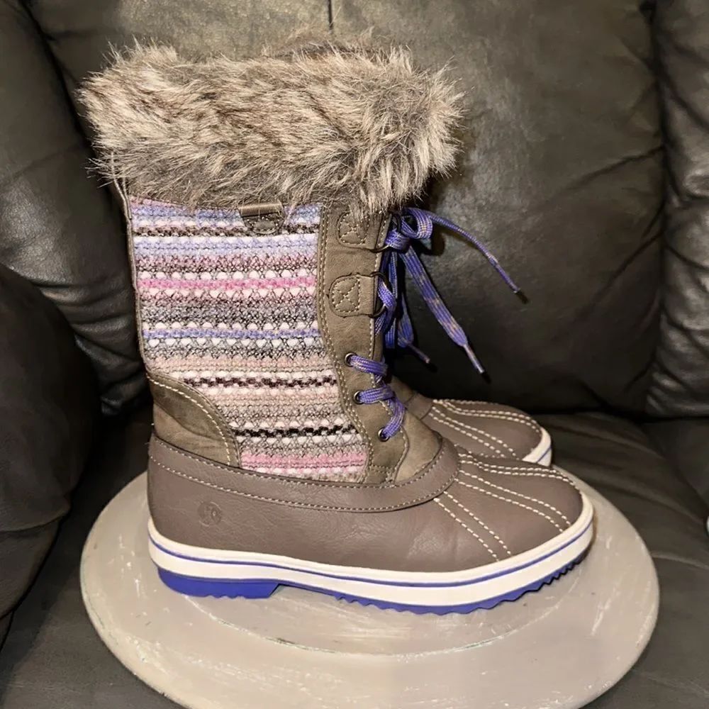 Northside 5 Taupe Purple Faux Fur Faux Leather Sweater Winter Snow Boots